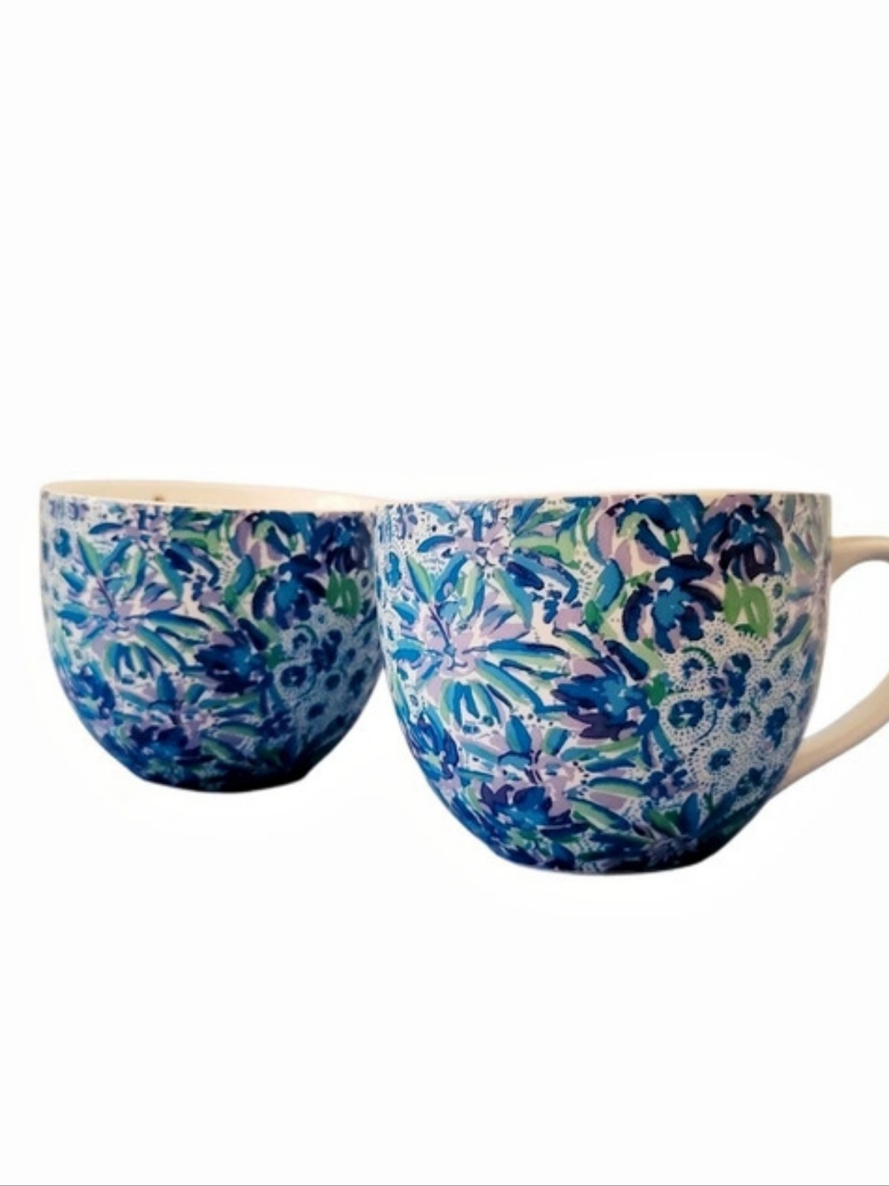 Lilly Pulitzer Ceramic Mugs Set of 2 Blue & Green Floral